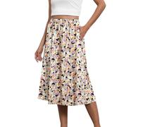 Deals of The Day Sale Prime Skirts for Women UK Boho Skirts for Women Trendy Summer Flowy Floral Midi with Pockets Lightweight High Waisted Party UK Scottish Fancy Dress Beige