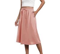 Deals of The Day Sale Prime Summer Boho Knee Length Skirts for Women UK Pockets Solid Color Elasticated Adjustable-Drawstring High Waist A-Line Skirts Womens Pleated Ladies Kilt Fancy Dress
