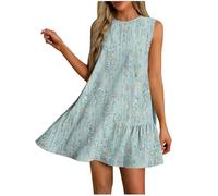 Deals of The Day Sale Prime Summer Dresses for Women UK Sale Clearance Round Neck Ruffle Sleeveless Tank midi Dress Party Evening a-line Sundresses Beach Holiday Essentials Lounge Basics Clothes