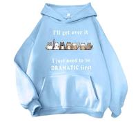 Deals of The Day Sale Prime Tunic Sweatshirt for Women Oversized Hoodie For Teen Girls Cute Animal Letter Graphic Drawstring Hooded Sweatshirts I'll Invite only Deals Prime (Light Blue, M)