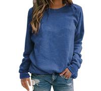 Deals of The Day Sale Prime Tunic Sweatshirt for Women UK Women's Solid Colour Round Neck Pullover Sweatshirt Top Long Jumpers For Women Uk Plus Black of Friday Deals 2024 (Blue, S)