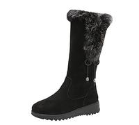 Deals of The Day Sale Prime Waterproof Winter Boots for Women UK Fashion Winter Women Snow Boots Long Tube Middle Heel Non Slip Side Zipper Short Plush Christmas Clearance (Black, 5.5)