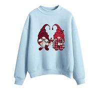 Deals of The Day Sale Prime Winter Essentials for Women Valentines Day Womens Loose Solid Color Sweatshirt Printed Round Neck Oversize Long Sleeve Ladies Xmas Presents (Sky Blue, M)