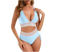 Deals of The Day Sale Prime,Women's high Waisted Bikini Set Tummy Control Swimwear with Adjustable Shoulder Straps 2 Piece Beach Holiday Swimming Costume for Pool Vacation spa Light Blue