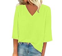 Deals of The Day Sale Prime Womens Shirts and Blouses Women's Solid Color Fashion Casual V Neck Three Quarter Sleeve Tops Womens Casual Basic Clearance Mystery Box Amazon Returns Green