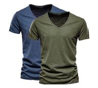 Deals of The Day Spring Deals Pack of 2 Premium V Neck Cotton T-Shirts for Men UK Plus Size Solid Color Casual Breathable Wicking Short Sleeve Tee Shirt Fashion Clothes Men Mens Plus Size Tops
