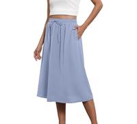 Deals of The Day Spring Deals Summer Boho Knee Length Skirts for Women UK Pockets Solid Color Elasticated Adjustable-Drawstring High Waist A-Line Skirts Evening Women UK Pretty Fashion