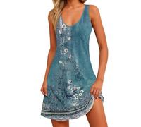 Deals of The Day Spring Deals Summer Dress for Women UK Women's Summer Dresses 2025 Beach Casual Sleeveless Floral Print Boho Tank Dress V Neck Loose Beach Dressy for Womens UK Sky Blue