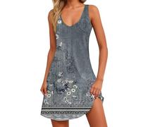 Deals of The Day Spring Deals Summer Dress for Women UK Women's Summer Dresses 2025 Beach Casual Sleeveless Floral Print Boho Tank Dress V Neck Loose Beach Dressy for Womens UK Grey