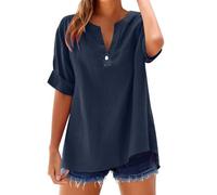 Deals of The Day Summer Cotton Linen Shirts for Women UK Casual Short Sleeve Button Down V Neck Tops Dressy Trendy Solid Color Blouse 2025 Comfy Lightweight Loose Fit T-Shirt