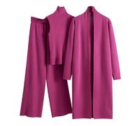 Deals Of The Day Women Fall Winter 3 Piece Outfits UK Dressy Casual Sleeveless Knit Tank Tops and Wide Leg Pants and Long Sleeve Cardigan Coat Set 2024 Fashion Ladies Elegant Going Out Tracksuit