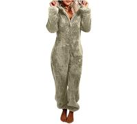 Deals of The Day,Women Fleece Onesies Zip Up One Piece Hooded Pajamas Cozy Sleepwear Pyjamas Autumn Winter Warm Loungewear Jumpsuit Grey