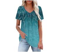 Deals of The Day Women Summer Tops UK Casual Short Sleeve V Neck Pleated T-Shirt 2025 Fashion Lightweight Loose Fit Blouse Funny Floral Print Shirts Dressy Comfy Going Out Tshirts