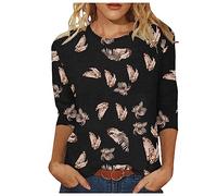 Deals of The Day Womens 3/4 Sleeve Shirts UK Casual Crewneck Tunic Tops 2024 Fall Fashion Solid Color Lightweight Blouse Dressy Comfy Vintage Print Tshirts Elegant Going Out Tee for Ladies