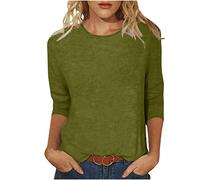 Deals of The Day Womens 3/4 Sleeve Shirts UK Casual Crewneck Tunic Tops 2024 Fall Fashion Solid Color Lightweight Blouse Dressy Comfy Vintage Print Tshirts Elegant Going Out Tee for Ladies