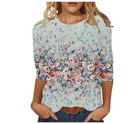 Deals of The Day Womens 3/4 Sleeve Shirts UK Casual Crewneck Tunic Tops 2024 Fall Fashion Solid Color Lightweight Blouse Dressy Comfy Vintage Print Tshirts Elegant Going Out Tee for Ladies