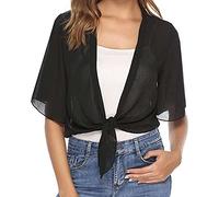 Deals of The Day Women's Cardigan Summer Half Sleeve Open Front Shirts UK 2024 Fashion Chiffon Tie Front Tops Ladies Casual Solid Blouses Dressy Comfy Loose Fit Tee Elegant Shirts