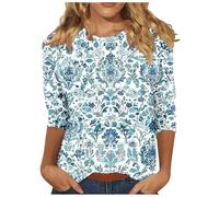 Deals of The Day Womens Casual 3/4 Sleeve Blouse UK Summer Fashion Crewneck Tunic Tops Funny Floral Butterfly Polka Dots Print Shirts Dressy Comfy Breathable Outdoor Wear Top Lightweight Tee