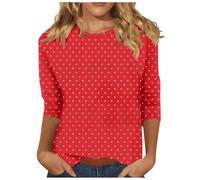 Deals of The Day Womens Casual 3/4 Sleeve Blouse UK Summer Fashion Crewneck Tunic Tops Funny Floral Butterfly Polka Dots Print Shirts Dressy Comfy Breathable Outdoor Wear Top Lightweight Tee