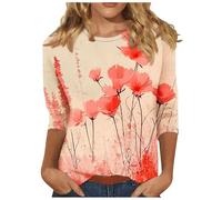 Deals of The Day Womens Casual 3/4 Sleeve Blouse UK Summer Fashion Crewneck Tunic Tops Funny Floral Butterfly Polka Dots Print Shirts Dressy Comfy Breathable Outdoor Wear Top Lightweight Tee