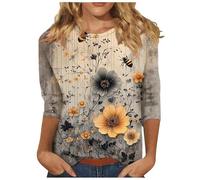 Deals of The Day Womens Casual 3/4 Sleeve Blouse UK Summer Fashion Crewneck Tunic Tops Funny Floral Butterfly Polka Dots Print Shirts Dressy Comfy Breathable Outdoor Wear Top Lightweight Tee