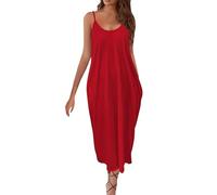 Deals of The Day Women's Summer Dress Casual Dress Europe and America Solid Color Dress for Women Mini Fashion Beach Skirt Women Dressy Beach for Womens UK Ladies Red