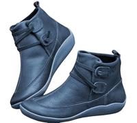 Deals of the Day: Women's Wide Fit Work Boots - High Top Leather Shoes with Soft Sole, Wedge Heel, Arch Support & Non-Slip Comfort (Blue)
