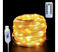 DEALSCHIC USB Fairy Lights Plug in, 33 ft 100 LED Twinkle String Lights with Remote and Timer, Waterproof 8 Modes Starry Lights for Indoor Wreath DIY Party Wedding Christmas Decoration, Warm White
