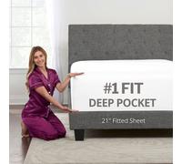 DeaLuxe Cal King Fitted Sheet Only Deep Pocket - 17in - 21in Inch + Extra Deep Pocket Only - 1 Fitted Sheet with Deep Pockets for Pillowtop Mattress California King Size Fitted White