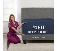 DeaLuxe California King Fitted Sheet Only - [21-Inch] Super Extra Deep Pocket Cal King Size - Perfectly-FIT Fitted Sheet for 17in-23in Deep Mattress - Best Fit Bottom Bed Sheets - Navy Dark Blue