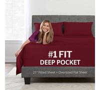 DeaLuxe Deep Pocket Queen Sheet Sets 21' Inch Extra Deep Pocket 4 Piece Bedding Sheets & Pillowcases with Oversize Flat Sheet Burgundy (Pomegranate)