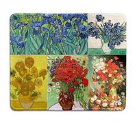 dealzEpic - Art Mousepad - Natural Rubber Mouse Pad Printed with Vincent Van Gogh Paintings of Flowers Art Collage - Stitched Edges - 9.5x7.9 inches