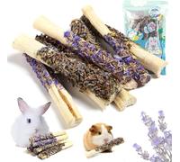 Deamos Sweet Bamboo Rabbit Chew Sticks Treats and Toys 10Pcs Natural Hay with Forget-Me-Not Lavender for Bunny Guinea Pig Chinchilla Dental Care