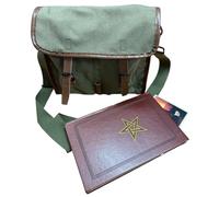 Dean Corso Ninth Gate Bag & Book Replica Set Vintage Musette Satchel with “Nine Gates of The Kingdom of Shadows” Faux Leather Book Occult Collector’s Cosplay Prop Green