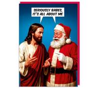 Dean Morris Cards It's All About Me Funny Christmas Card - Funny Father Christmas Jesus Christmas Card - Christmas Surreal Humour
