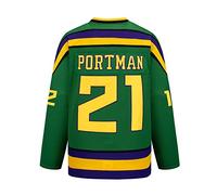 Dean Portman #21 Ice Hockey Jersey Movie Version Mighty Ducks Sport Sweater Men Party Embroidery Long Sleeve T-Shirt,Green,L(Bust:127cm)
