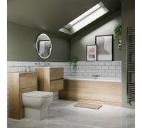 Dean Straight Double Ended Bathroom Suite including Furniture Set with Minimalist Basin | Autumn Oak | ABS Polished Chrome | 1700mm x 750mm