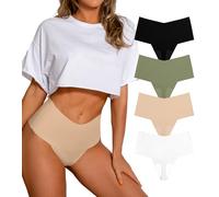 DEANGELMON Seamless Thongs for Women No Show Underwear V Shape High Waist Panties Comfortable Multiple Workout Pack (4P6,S-NEWS), Noble Lily-4pack, S