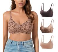DEANGELMON V Neck Bra Padded Seamless Adjustable Straps Bralettes Everyday Basic Sleeping Bras Multiple Pack, Black Brown,coffee Leopard,pink, XL