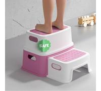DEANIC Tritthocker Kinder, Kinderhocker Hocker Bad 2 Stufen, Klohocker WC Toilette ab 1 Jahr, Anti-Kipp und Anti-Rutsch Badhocke Badezimmer Baby Toiletten (Rosa)