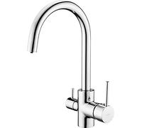 Deante 3 Way Filtered Water Tap, Solid Brass with Chrome Finish, Swan Neck 360° Spout, Purified Water Kitchen Tap
