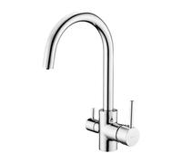 Deante 3 Way Filtered Water Tap, Solid Brass with Chrome Finish, Swan Neck 360° Spout, Purified Water Kitchen Tap