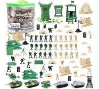 deAO 100 PCS Military Play Set with Toy Soldiers, Toy Army Figures, Tanks | Military Vehicles, Flags, Storage Carry Case, Army Base, Battlefield Accessories, Army Toys, Birthday Gift for Kids Age 3+