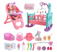deAO 12‘’ Baby Doll Playset & Crib, High Chair, Feeding Accessories, 21PCS