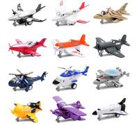 deAO 12PCS Pull Back Airplanes Vehicle Playset, Variety Pack of Helicopters | Multicoloured Helicopters Toy, Stealth Bombers, Fighter Jets, Aircraft, Planes, Cake Decoration, Birthday Gift for Kids 3+