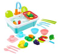 deAO 28pcs Pretend Wash-up Kitchen Sink Play Set Includes Cutting Toys, Kitchenware, Water Faucet & Drain? Great for Kids