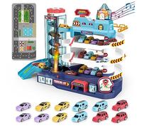 deAO 3-Level Parking Garage Toy & Working Elevator, Light & Sound Effects