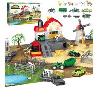 deAO 39 PCS DIY Farm Animal Toy Set, Farm Animal Tractor Toys Playset with Red Barn, Durable Play Mat, Trailer Fence, Farmer, Tree, Cow, Educational Farm Toy, Ideal Christmas Birthday Gifts for Kids