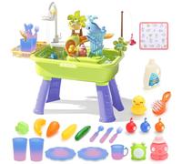 deAO 4-in-1 Children's Wash Basin with Water Function and Sand and Water Table, Water Play Table for Outdoor/Indoor with Colour Changing Tableware, Fishing Game and Accessories for Boys Girls Toddlers