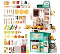 deAO 69 Piece Children's Kitchen with Light, Cooking Sound, Flame Effect, Water Function with Mist and Tap - Children's Cooker with Oven - Gift 3+ Years (Green)